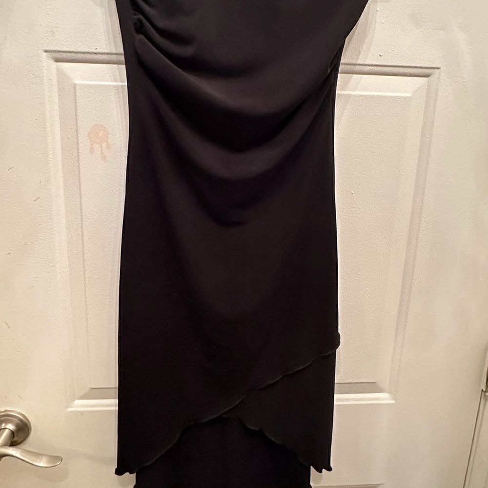 Black asymmetrical strapless dress